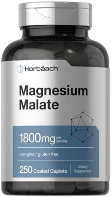 Horb ach Magnesium Malate 1800mg 250 Coated Caplets Vegetarian, Non-GMO, Gluten Free Supplement