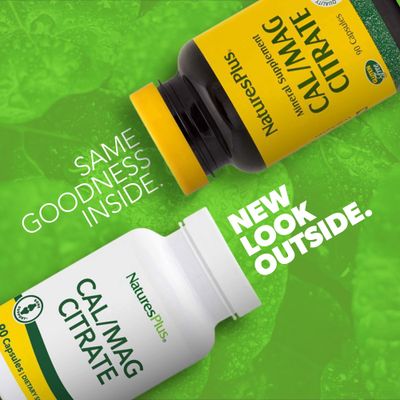 NaturesPlus CalMag Citrate - 90 Vegetarian Capsules - 500 mg Calcium, 250 mg Magnesium - Supports Healthy Bones, Muscle Nerve Function - 30 Servings