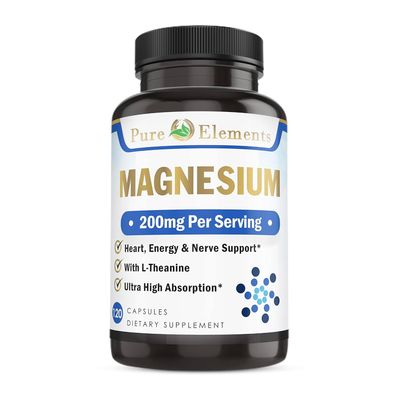 Pure Organic Elements Magnesium Glycinate with L-Theanine,Potassium and Black peper - Ultra High Absorption, 120ct