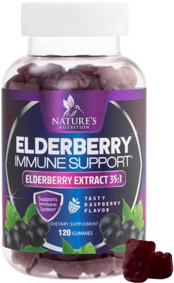 Sambucus Elderberry Immune Gummies - Daily Immune Support for Kids Adults - Super Concentrated 35:1 Extract, Equivalent to 4200mg of Elderberries, Black Elder Berry Vitamin Supplement - 120 Gummies