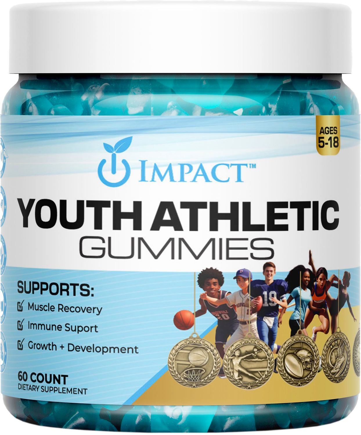 Youth Athletic Gummies - Kids Multivitamin Gummies with Essential Nutrients, Immune Energy Support, Vegan Gelatin-Free, Includes Vitamins A, C, B3, B12, Omega-3, Zinc - Ages 5-18