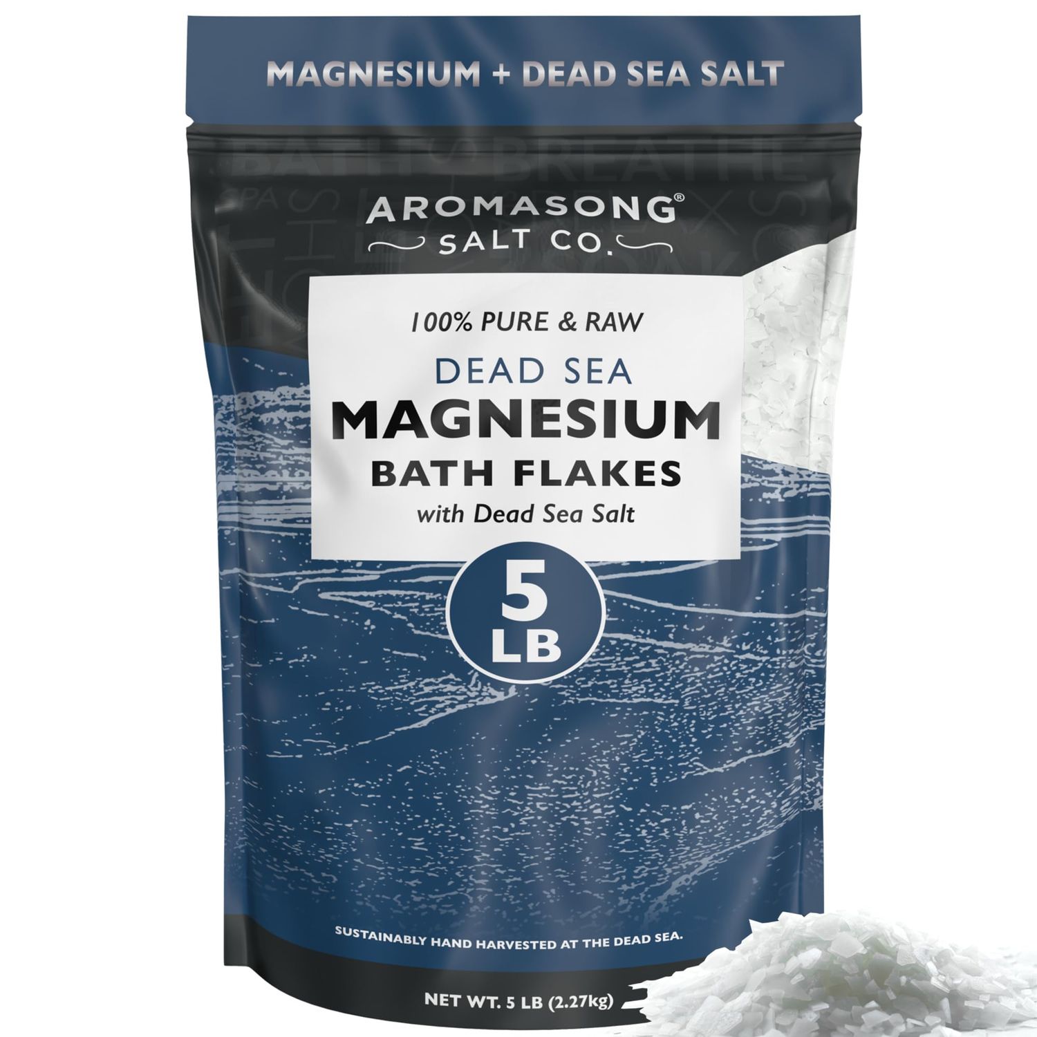 Aromasong Raw Magnesium Flakes for Bath Dead Sea Salt for Soaking - 5 Lb Resealable Pack Magnesium Chloride Flakes - Organic Bath Salt Relaxing Mineral Soak (Packaging May Vary)