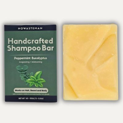 NoWasteMan Peppermint Eucalyptus Shampoo Bar for Hair Rejuvenation with Horsetail Nettle - Natural Ingredients Handmade