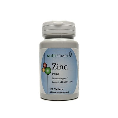Nutrismart Zinc 50 mg Supplement Vitamin for Immune System Support Growth and Development Healthy Skin Eyes Digestive Health 100 Tablets GMO Free Metabolism Support
