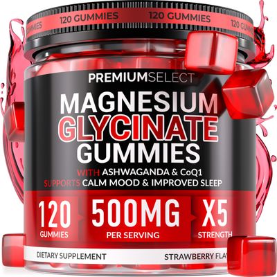 Magnesium Glycinate Gummies for Adults 500mg - Sugar-Free Calm Sleep Support Supplement with Ashwagandha, Lemon Balm CoQ10 - Magnesium Glycinate Chewable Stress Relief for Women Men - 120 Count