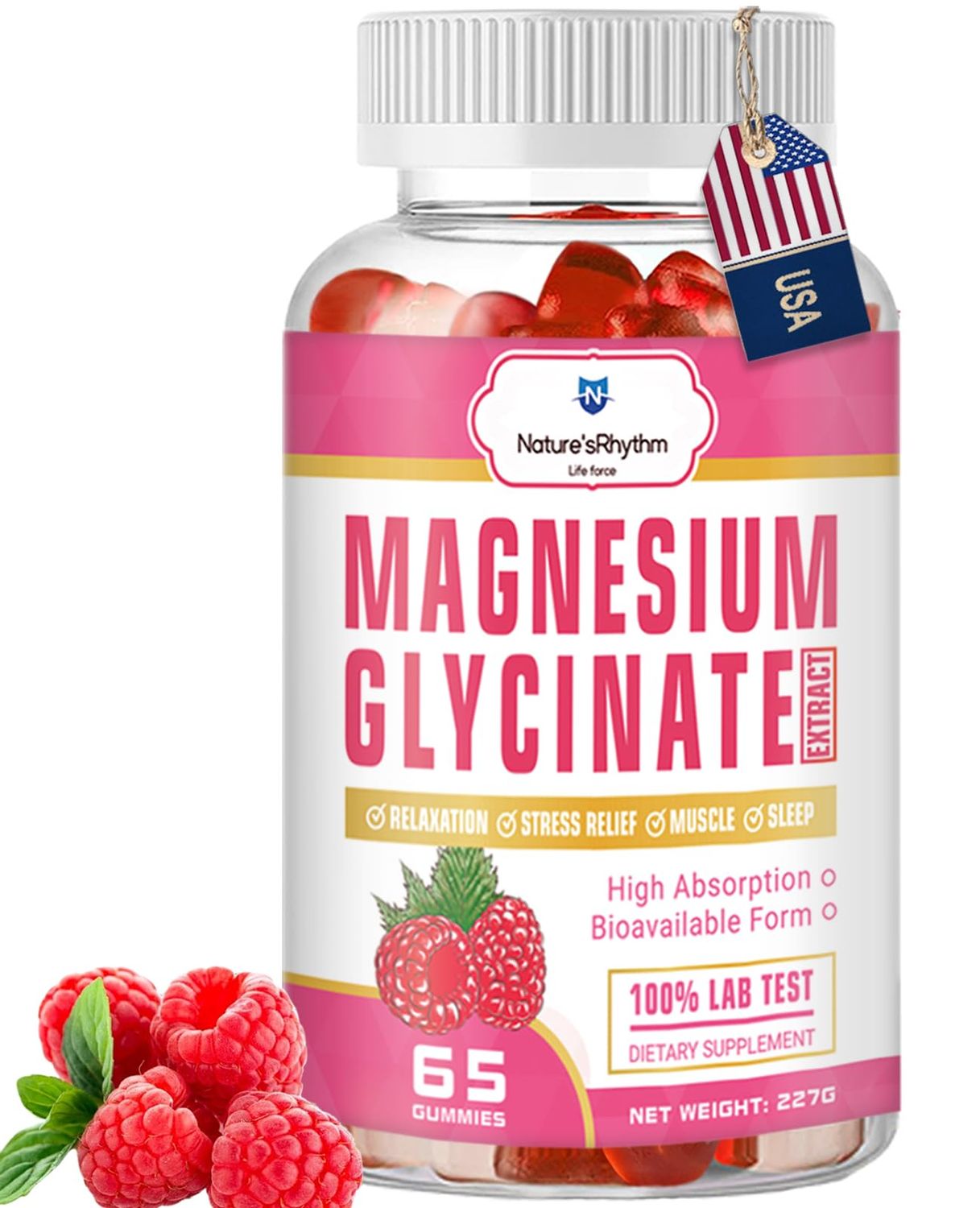 Nature s Rhythm Magnesium Gummies 500mg - 65 Ct Magnesium Glycinate Supplements for Relaxation, Stress Relief, and Sleep for Adults Kids Tasty and Tangy Raspberry Flavor