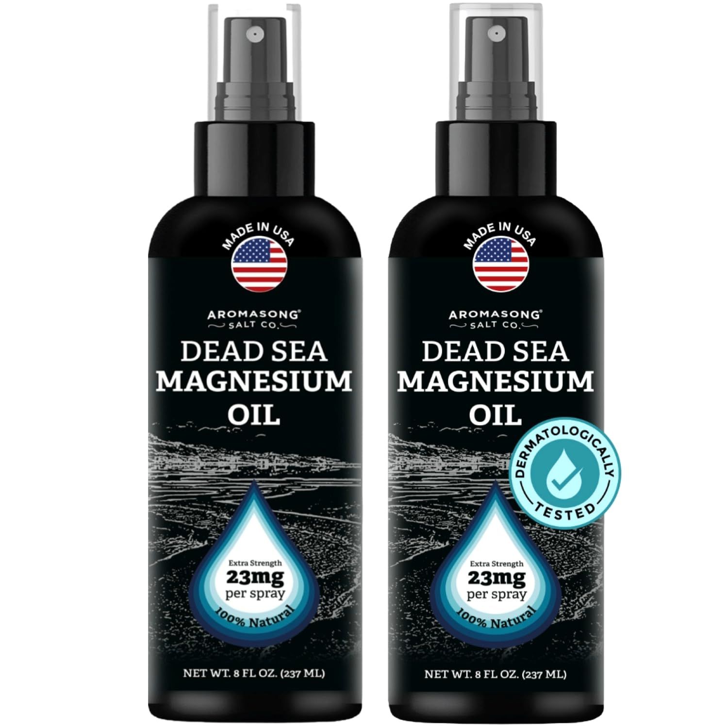 Aromasong Extra Strength Ultra-Pure Magnesium Spray 2-Pack (23mg in Each Spray) 8 Oz, Magnesium Oil - Made in The USA - for Leg Discomfort and Promotes a Calm Sleep