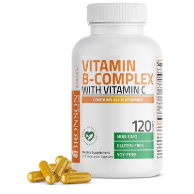 Bronson Vitamin B Complex with Vitamin C - Immune Health, Energy Support Nervous System Support - Non-GMO, 120 Vegetarian Capsules