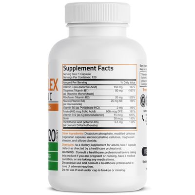 Bronson Vitamin B Complex with Vitamin C - Immune Health, Energy Support Nervous System Support - Non-GMO, 120 Vegetarian Capsules