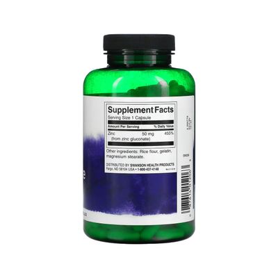 Swanson Zinc Gluconate - Mineral Supplement Promoting Prostate Health, Vision Health, Immune Support - Gluconate Form for Optimal Absorption - (250 Capsules, 50mg Each)