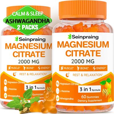Magnesium Gummies 2000mg for Adults - High Absorption Magnesium Citrate Gummies with Ashwagandha for Constipation, Muscle Bone and Energy, Magnesium Supplement for Sleep, Relaxation - 120 Gummies