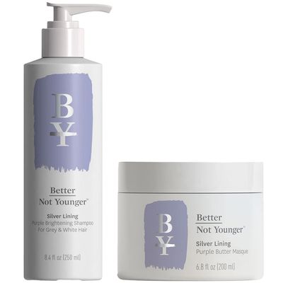 Better Not Younger Silver Lining Purple Brightening, Volumizing, Strengthening Shampoo and 6.8 Fl Oz Purple Butter Masque Set