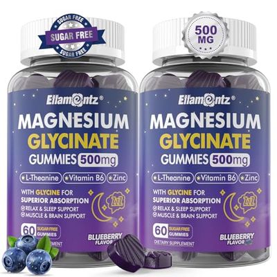 Magnesium Glycinate Gummies 500mg for Adults Kids Teens - Sugar Free Magnesium Calm Sleep Aid Gummies with L-Theanine, B6, Zinc, Glycine for Sleep, Calm, Relax Brain Muscle Support, No Melatonin