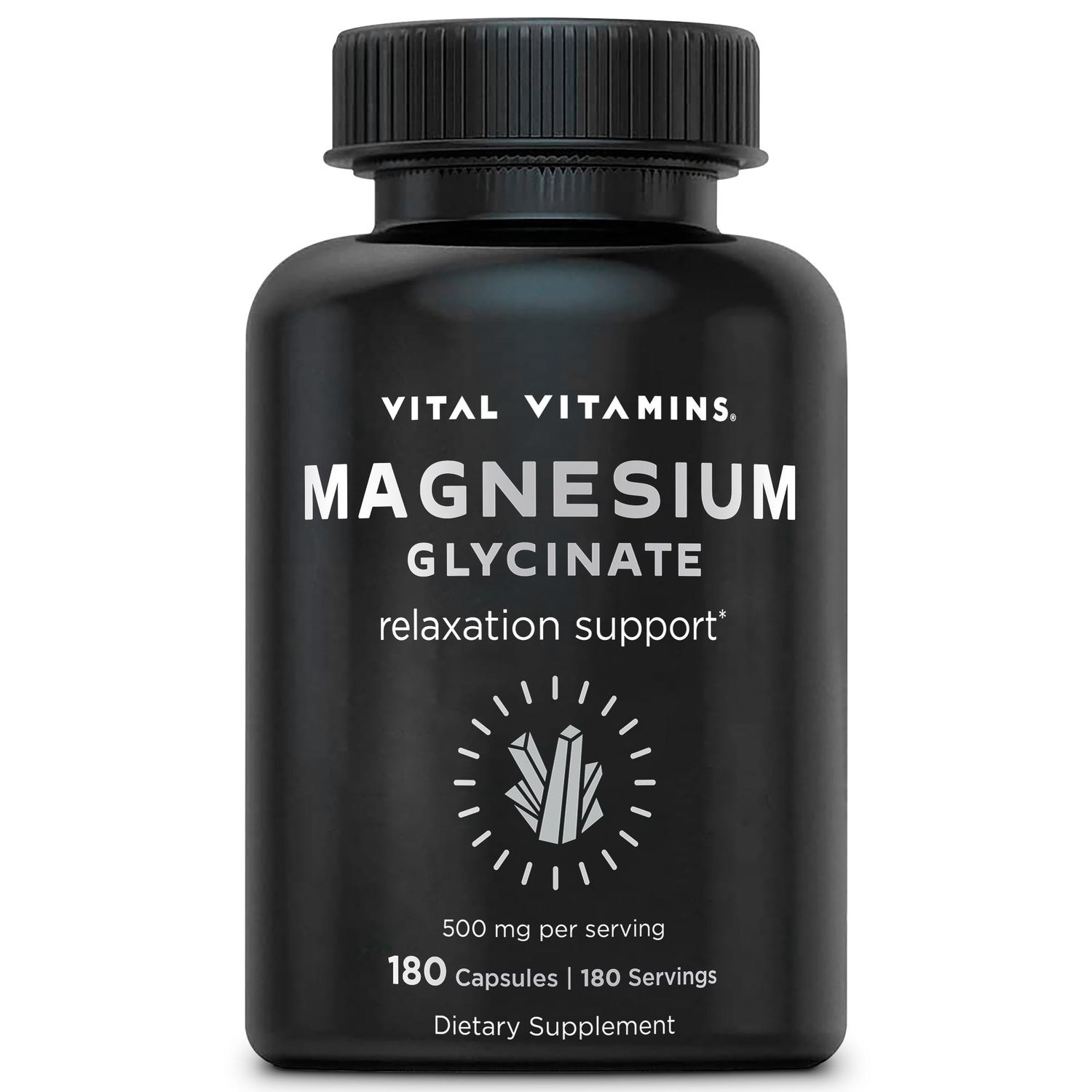 Vital Vitamins Magnesium Glycinate 500mg - High Absorption Formula - Promotes Relaxation, Calmness, Restful Sleep - Pure Magnesium Supplement for Men Women - 180 Capsules, Vegan, Non-GMO