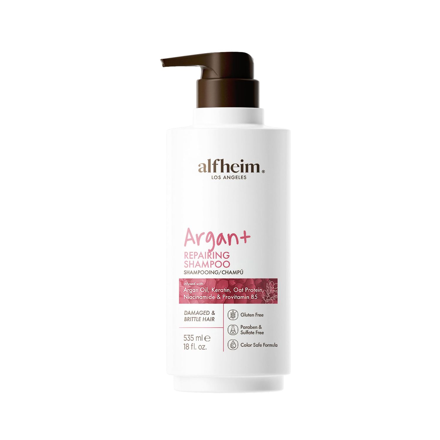 ALFHEIM Argan Repairing Shampoo Argan Oil Keratin for Dry, Damaged Brittle Hair Deep Nourishing Strengthening Sulfate-Free, Color-Safe Frizz Control 18 fl oz
