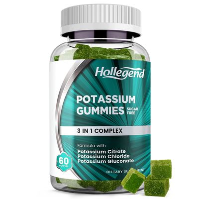 HOLLEGEND Potassium 3 in 1 Complex Gummies Sugar Free, New Formula with 99mg Potassium Citrate, Potassium Chloride, Potassium Gluconate, Leg Cramps Muscle Supplements, 60 Chewables