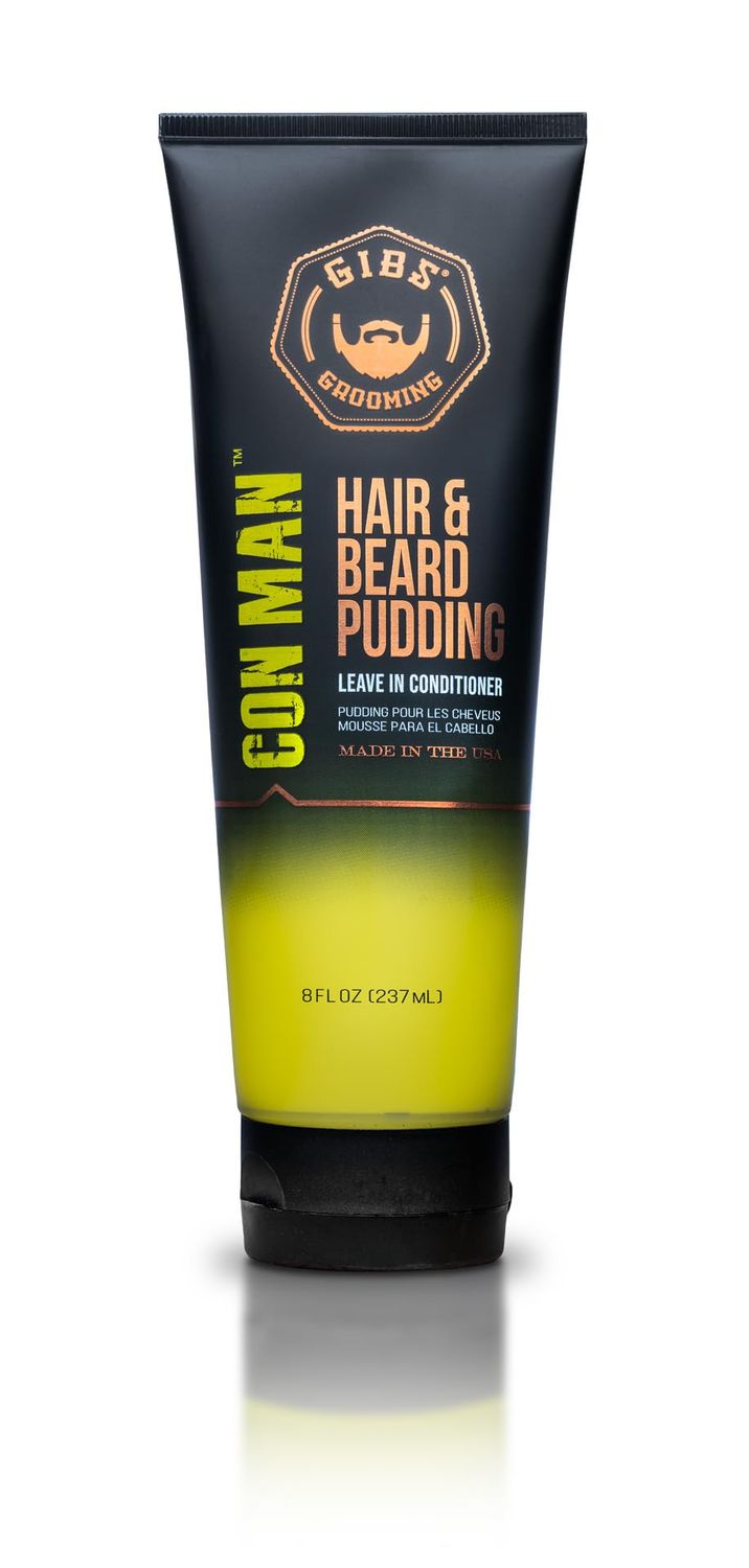 GIBS Con Man Hair Beard Pudding - Leave In Conditioner - Curl Definer - Moisturizer - 8 oz Squeeze Tube