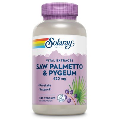 SOLARAY Saw Palmetto and Pygeum - Saw Palmetto for Men and Pygeum Bark - with Zinc, Vitamin B6, Pumpkin Seed and Amino Acids - Prostate Supplements for Men wBeta Sitosterol, 60 Servings, 240 VegCaps