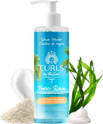 Curls by the Sea Tropic Rain Moisturizing Shampoo, 8fl.oz (236ml) - Sea Salt with Marine Plant Amino Acids - Hydrating for Wavy Curly Hair