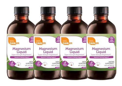 Zahler Magnesium Liquid Super-Strength Magnesium Muscle Calming Support, 4 FL OZ. Unflavored. (4 Pack)