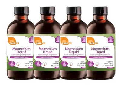 Zahler Magnesium Liquid Super-Strength Magnesium Muscle Calming Support, 4 FL OZ. Unflavored. (4 Pack)