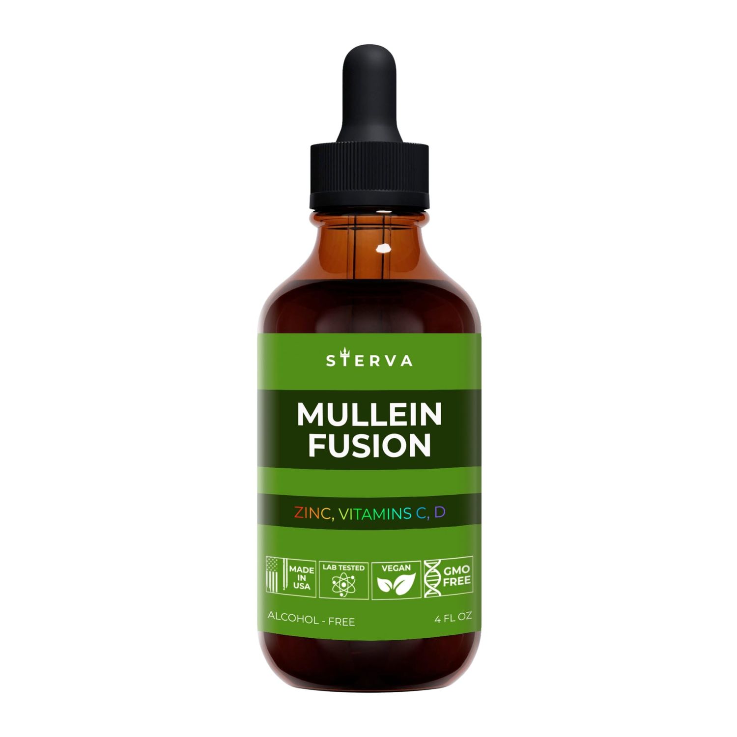 STERVA Mullein Fusion - Zinc, Vitamin C, D Liquid Supplement - Mullein Tincture - Respiratory Health - Immune Support - Lung Health - Detox Support - Drops - (4 Fl Oz)