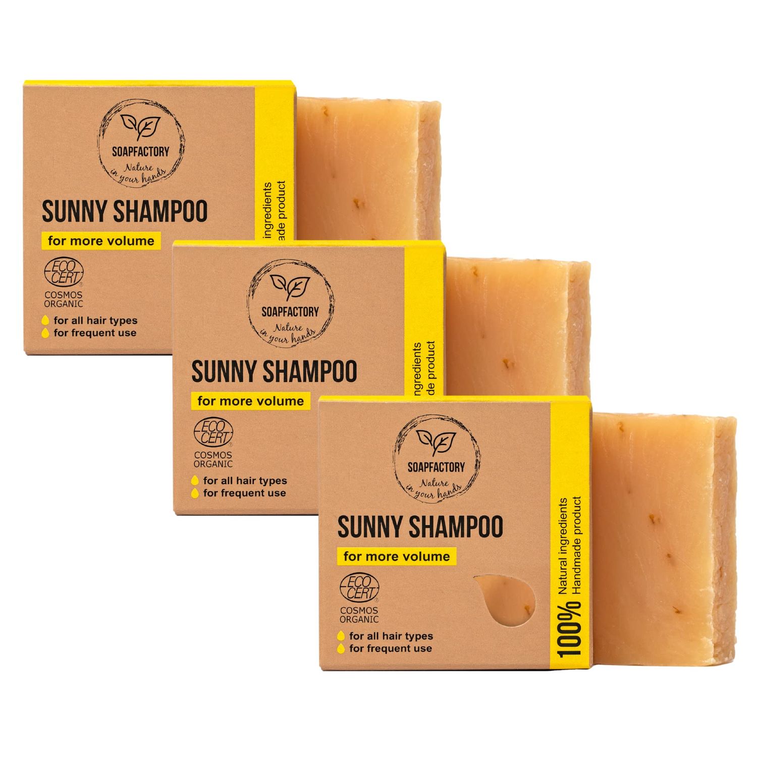 SoapFactory Organic Solid Shampoo Bar with Lemongrass, Adds Volume, Hair Soap for Men and Women, 100 Natural, Vegan, Handmade, Plastic Free, 3 Ounce (Pack of 3)