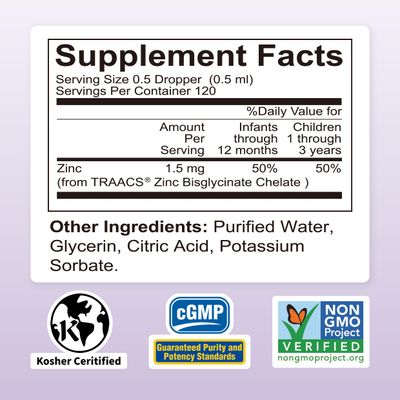 Nature's Nutra Happy Zinc, Premium Liquid Zinc for Baby, Infant, Kids and Children, TRAACS Chelate Zinc, High Bioavailability, Non-GMO, Kosher, 2 Fl. Oz (60ml)