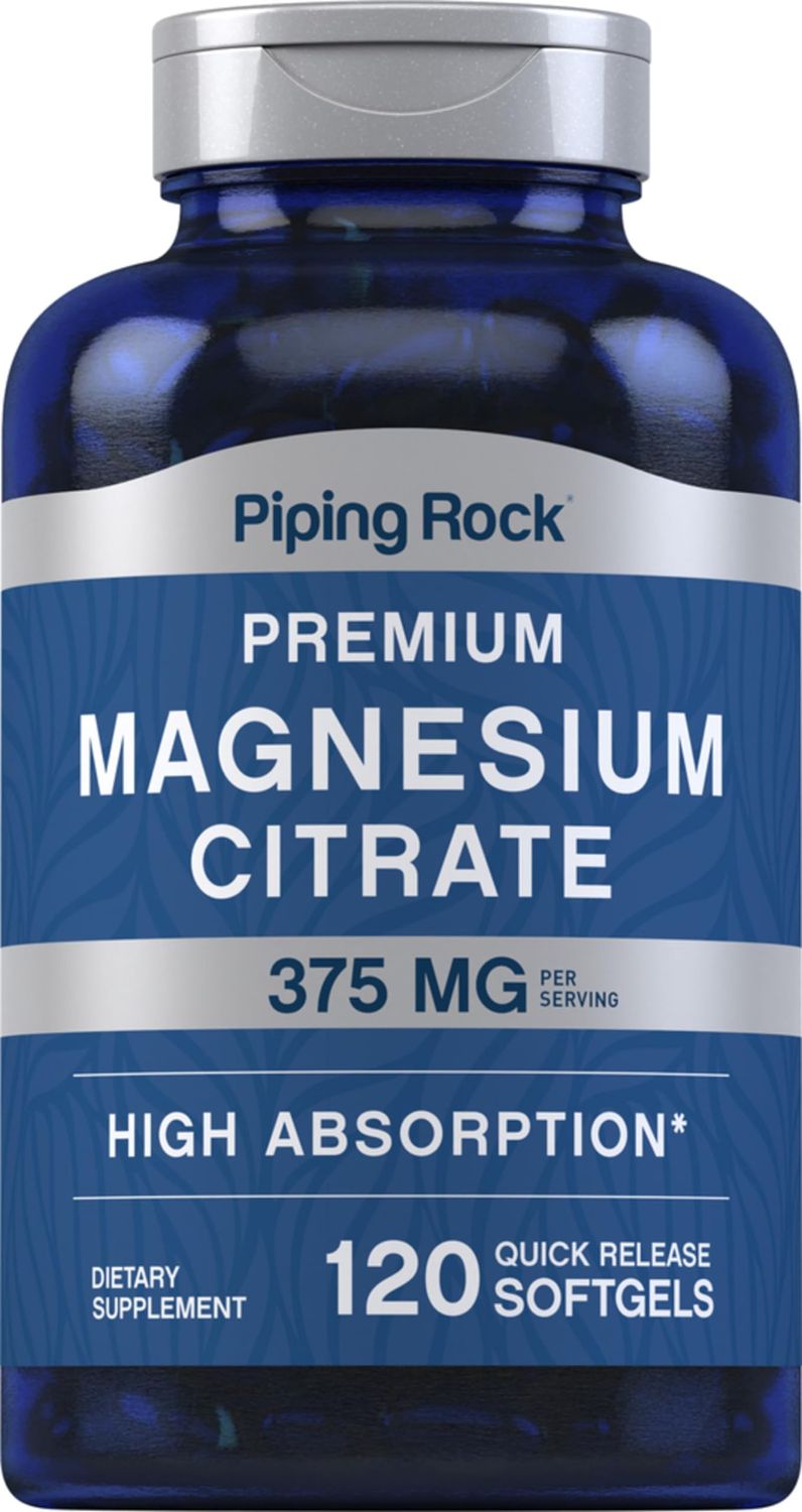 Piping Rock Magnesium Citrate 375 mg 120 Softgels High Absorption Non-GMO, Gluten Free Supplement