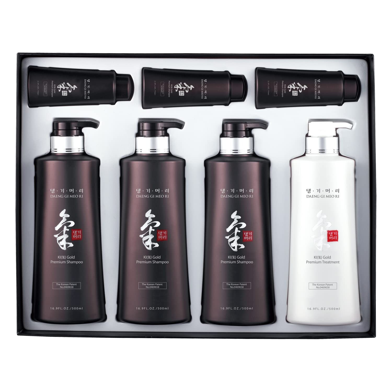 Daeng Gi Meo Ri- Ki Gold Premium Special Hair Care 4pcs Set Shampoo x3, Treatment x 1, Effectively Moisture to Dry and Rough Hair, No Artificial Color