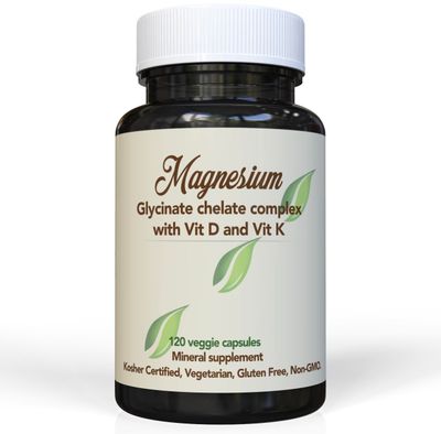 Magnesium Glycinate Chelate 500 mg with Vitamin D, Vitamin K - 120 Vegetarian Capsules (2 Months Supply). Enhanced Bioavailability. Doctor formulated. Made in USA. Non GMO. No Artificial Fillers.