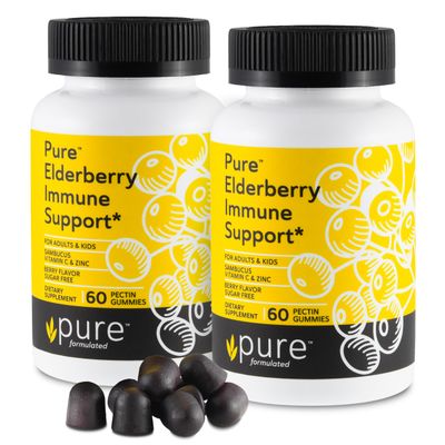 pure formulated Sambucus Elderberry Gummies with Zinc Vitamin C - Sugar Free Elderberry Immune Support Gummies Vitamins for Adults Kids - Vegan Non-GMO - Pack of 2