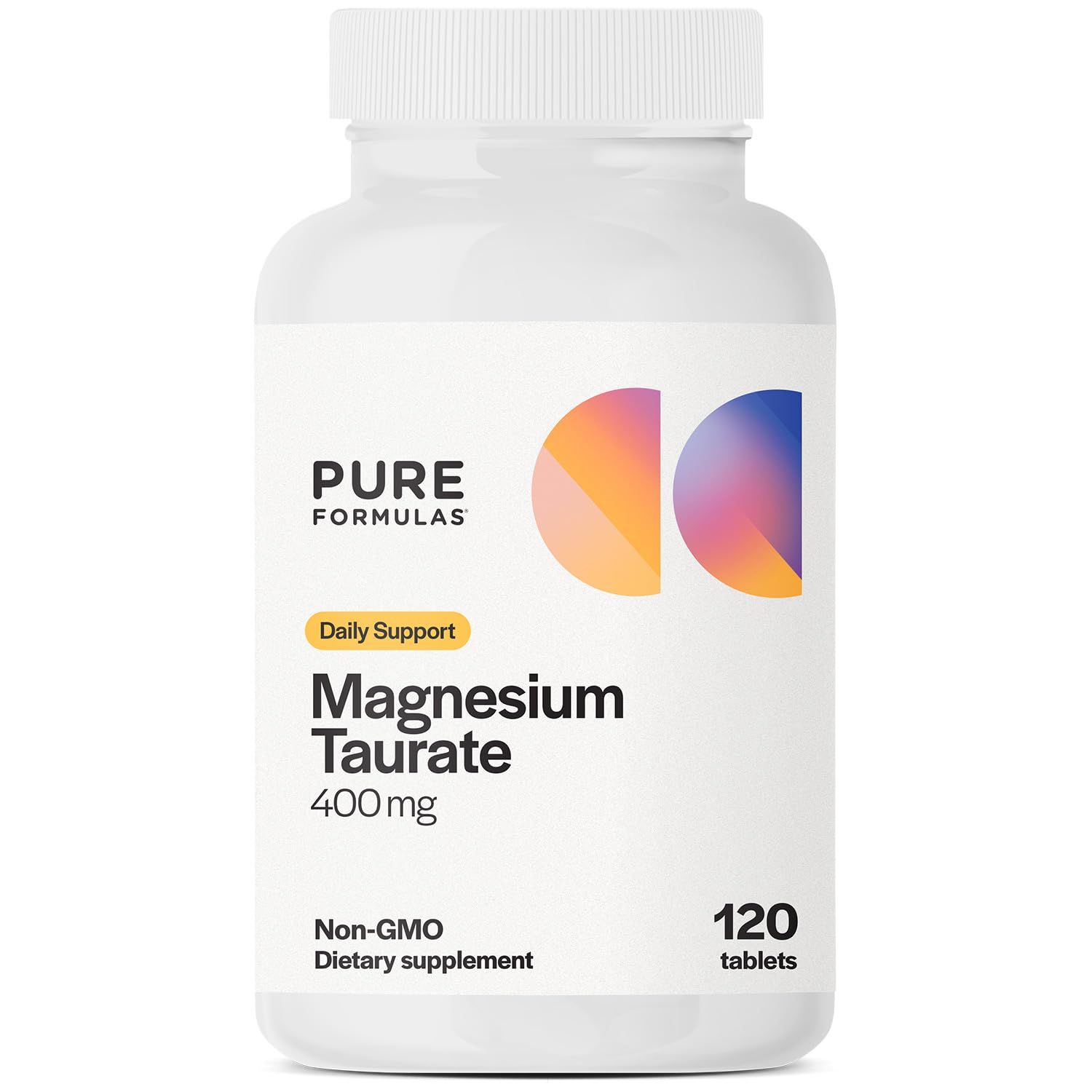 Pure Formulas Magnesium Taurate 400mg - 120 Tablets - Non-GMO Magnesium Supplement for Cardiovascular Health, Muscle Function, and Relaxation - Essential Mineral with Calming Taurine - 1-Month Supply