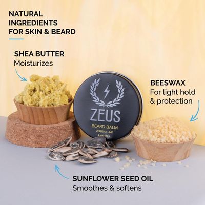 ZEUS Beard Balm Leave-In Conditioner, Beard Styling Grooming Balm with Natural Beeswax Shea Butter (MADE IN USA) 2 oz. Verbena Lime