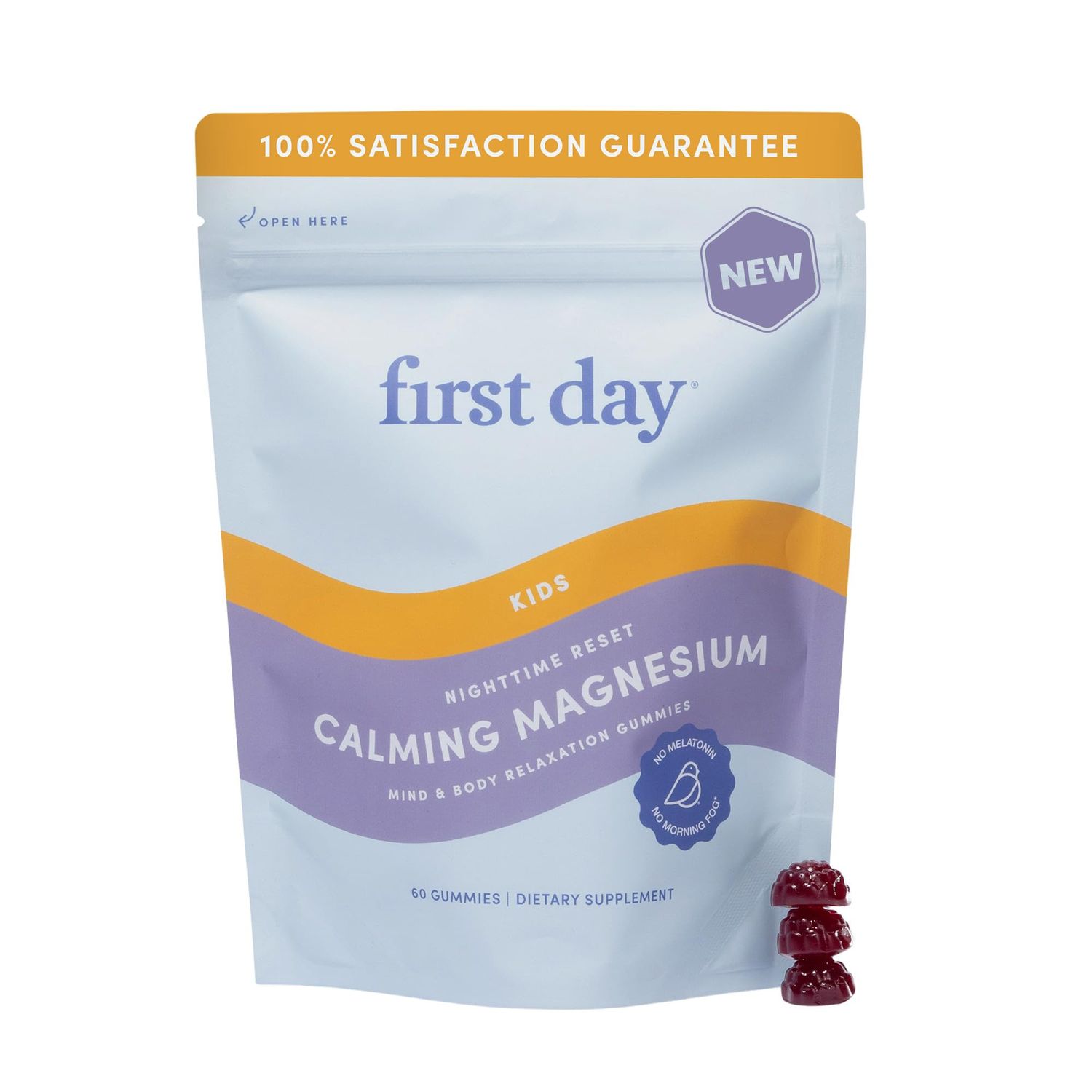 First Day Kids Nighttime Reset Calming Magnesium Gummies - Sleep Aid to Support Calm Relaxation - Bedtime Supplement with Magnesium Citrate, Suntheanine No Melatonin - 30-Day Supply