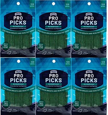 Armonds ProPicks MicroPick Dental Picks for Teeth Cleaning with Zinc Oxide - Disposable Plastic Toothpicks for Teeth Gums - Protects Teeth Massages Gums - 6 Packages x 120 Plastic Dental Picks