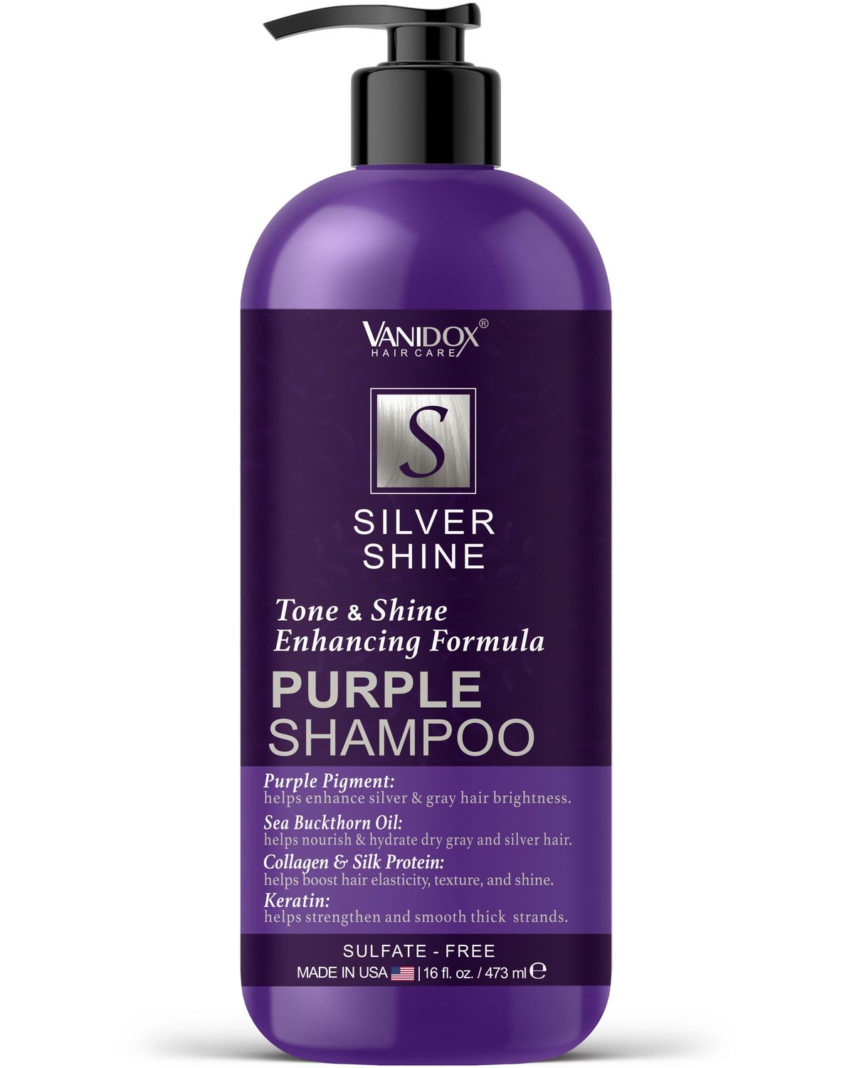 VANIDOX Brass Toning Purple Shampoo for Grey and Silver Hair, Infused with Purple Pigment, Sulfate Free Shampoo for Gray and Silver Hair (16 fl oz)