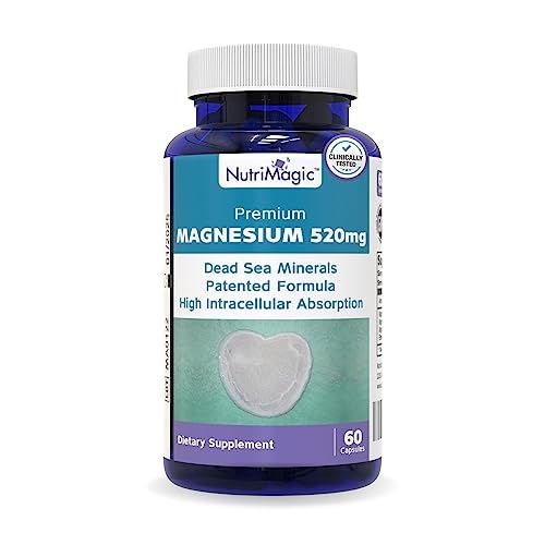 NutriMagic 520mg Elemental Magnesium, Patented High Absorption, Pure Mineral Complex Naturally from The Dead Sea for Heart, Muscle, Bone, Brain Health Support, 1 Capsule Per Day, 60 Vegan Capsules