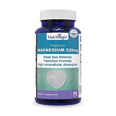 NutriMagic 520mg Elemental Magnesium, Patented High Absorption, Pure Mineral Complex Naturally from The Dead Sea for Heart, Muscle, Bone, Brain Health Support, 1 Capsule Per Day, 60 Vegan Capsules