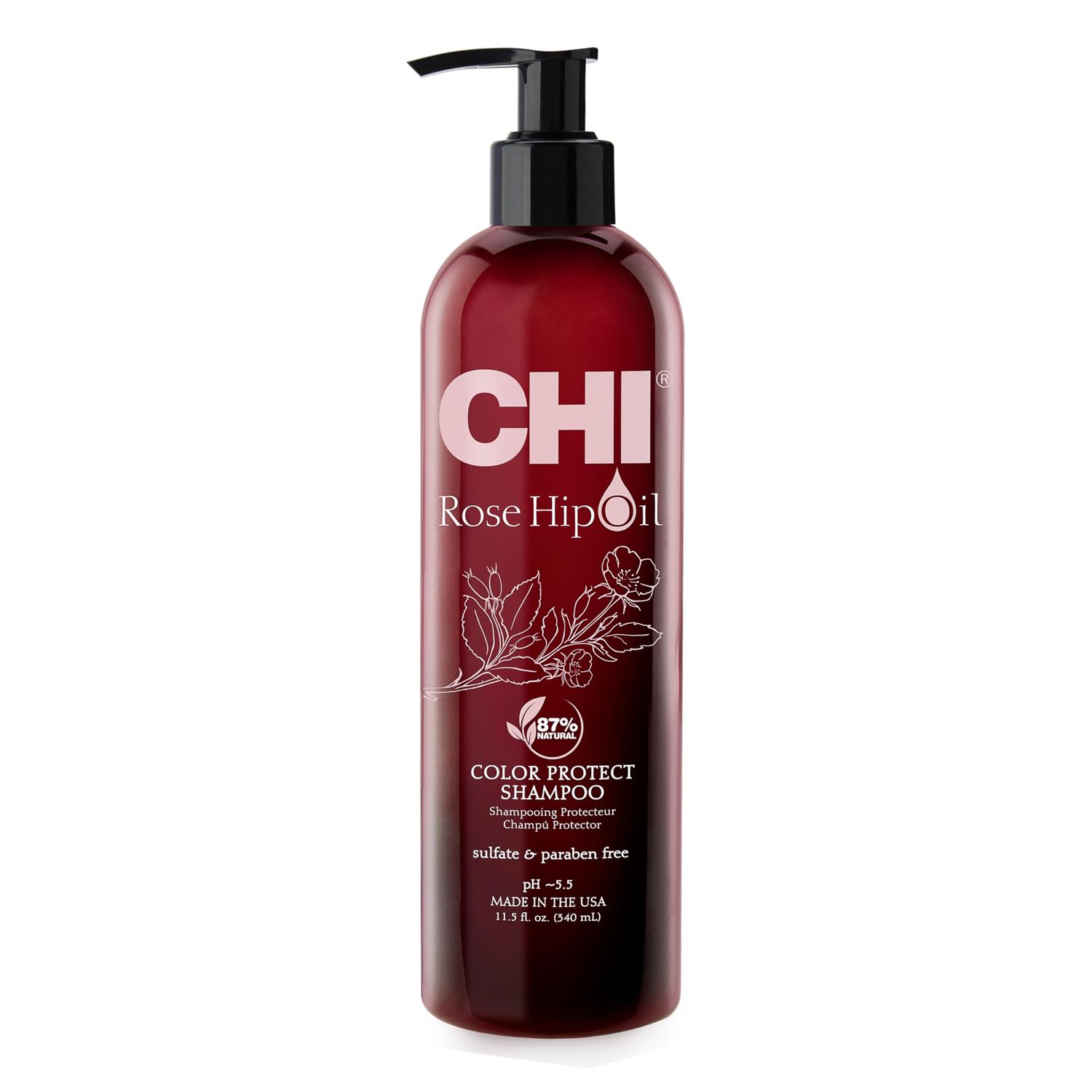 CHI Rosehip Oil Protecting Shampoo, Gently Cleanses Color-Treated Hair Helps Retain Color, Sulfate, Paraben, Cruelty-Free, 11.5 Oz