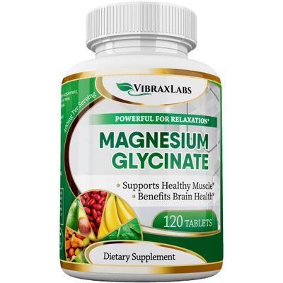 VibraxLabs Magnesium Glycinate Supplement, 400mg, for Men Women, for Stress, Energy, Muscle Cramps, Joint Support, Chelated, High-Absorption, Non-Laxative, Gluten-Free