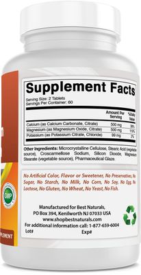 Best Naturals Calcium Magnesium Potassium - 120 Tablets - Non-GMO Gluten Free