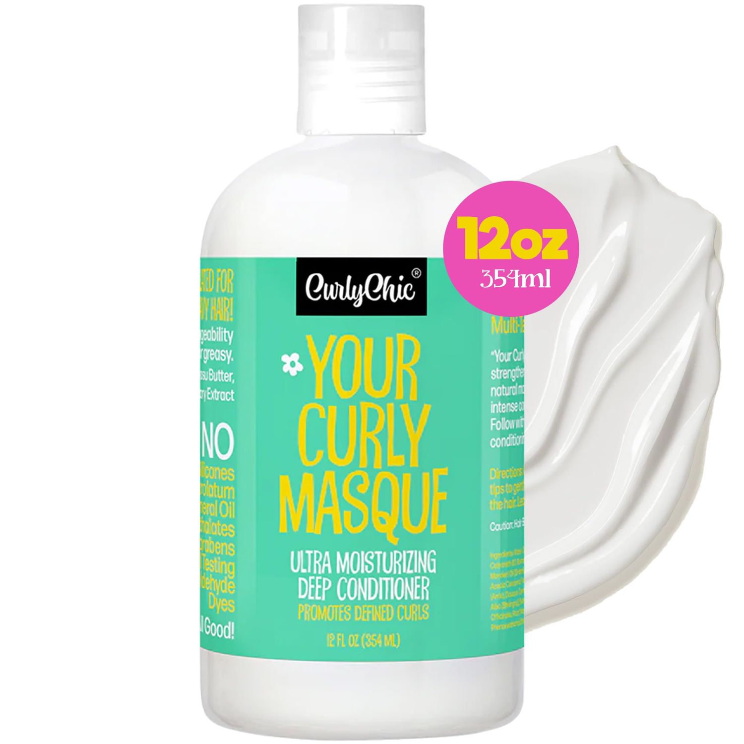 CurlyChic Your Curly Masque - Ultra Moisturizing Deep Conditioner for Curly, Kinky, Coily Wavy Hair - Frizz-Free, Natural Ingredients, Sulfate Paraben Free, Infused with Shea Butter Babasu Butter