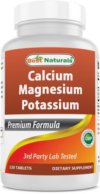 Best Naturals Calcium Magnesium Potassium - 120 Tablets - Non-GMO Gluten Free