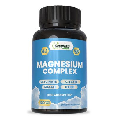GreeNatr Magnesium Complex Supplement - Magnesium Supplements with Glycinate, Citrate, Malate Oxide - Magnesium Tablets for Digestion, Sleep, Heart Health, Energy - Magnesium Vitamins 120 Counts