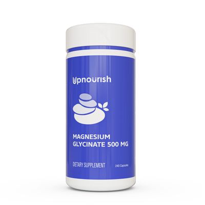 UpNourish Magnesium Glycinate Chelate 500mg Capsules - Highly Absorbable Chelated Magnesium - Pure Magnesium Supplement for Sleep Calm Support, Nervous, Muscle Bone Health