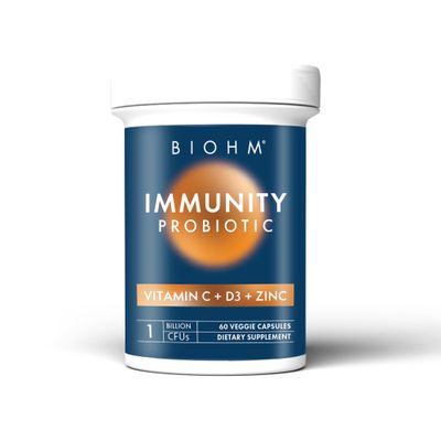 BIOHM Immunity Probiotic with Vitamin C, D3 Zinc, 1 Billion CFU (60 Capsules) Daily Probiotics for Women Men, Digestive Health Immune Support, Vegan, Gluten-Free and Non-GMO