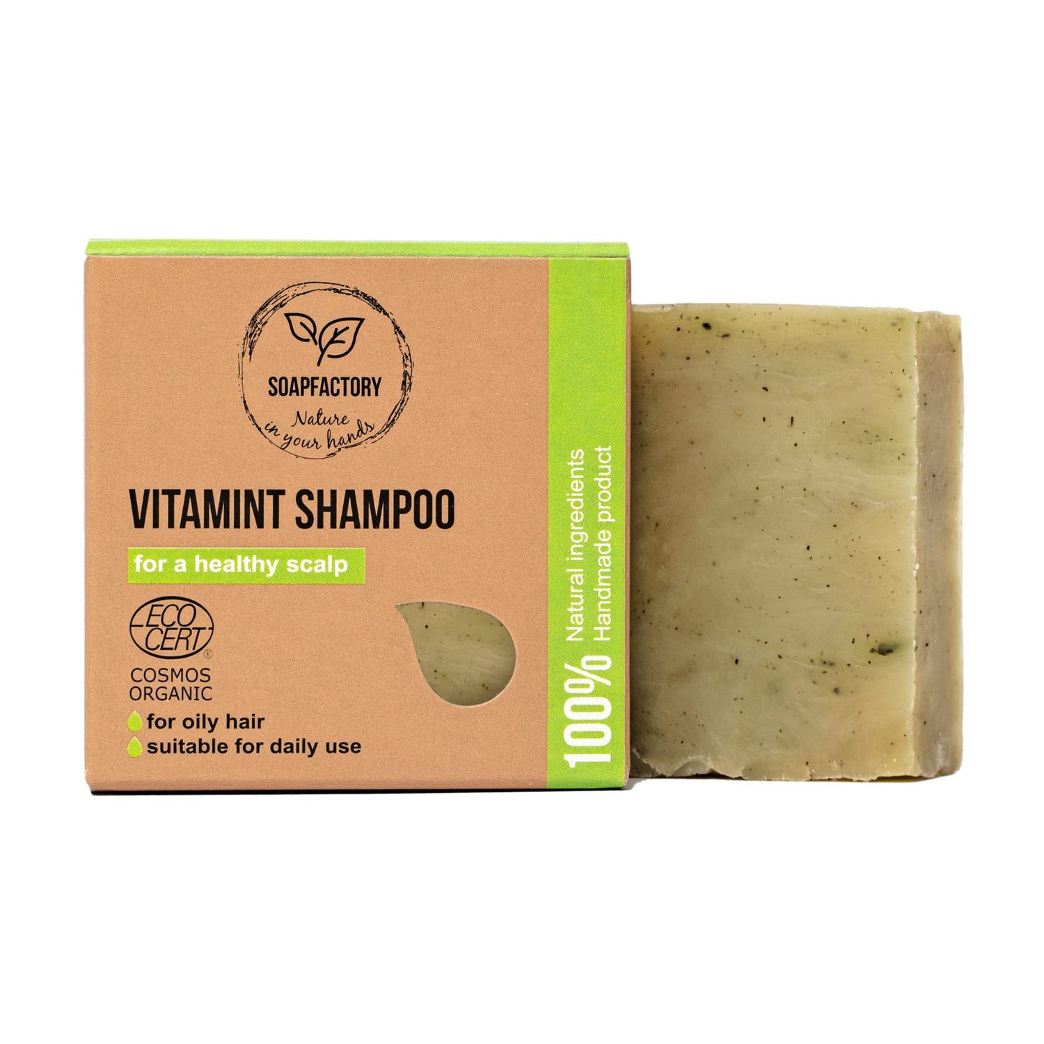 SoapFactory Organic Solid Shampoo Bar with Rosemary Oil, Hair Soap for a healthy Scalp, 100 Natural Certified, Vegan, Handmade, Plastic free, 3 ounce