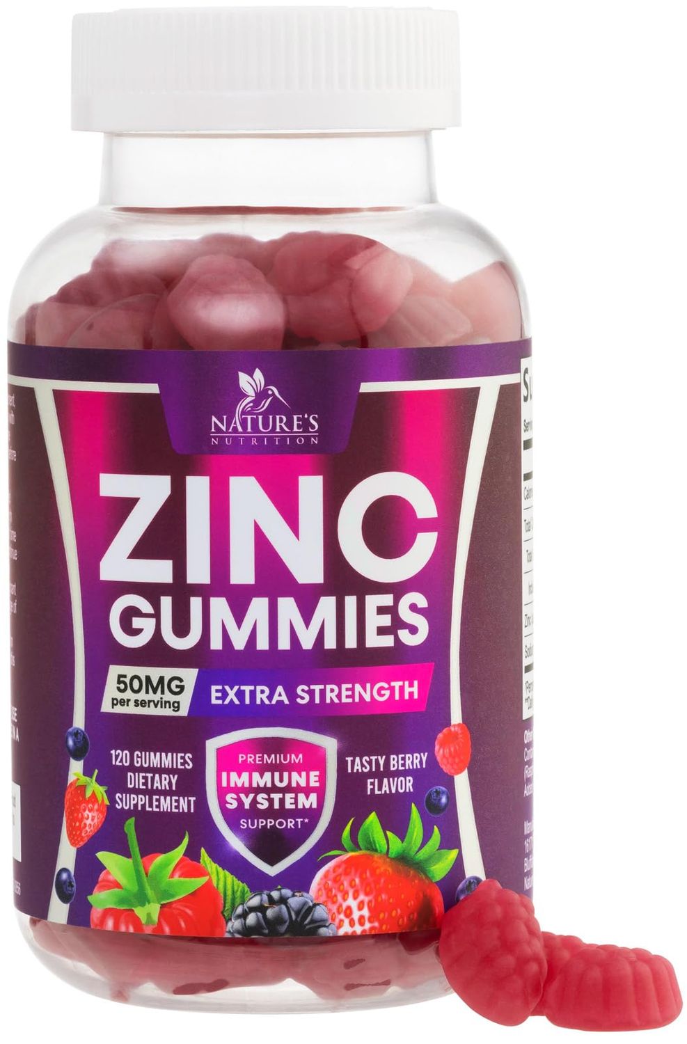 Zinc Gummies 50mg - Bone Skin Immune Support Health Gummy Premium Antioxidant Chewable for Adults - High Absorption Vegan, Gluten Free Zinc Supplements Vitamin - Tasty Berry Flavor - 120 Gummies
