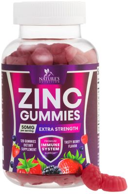 Zinc Gummies 50mg - Bone Skin Immune Support Health Gummy Premium Antioxidant Chewable for Adults - High Absorption Vegan, Gluten Free Zinc Supplements Vitamin - Tasty Berry Flavor - 120 Gummies